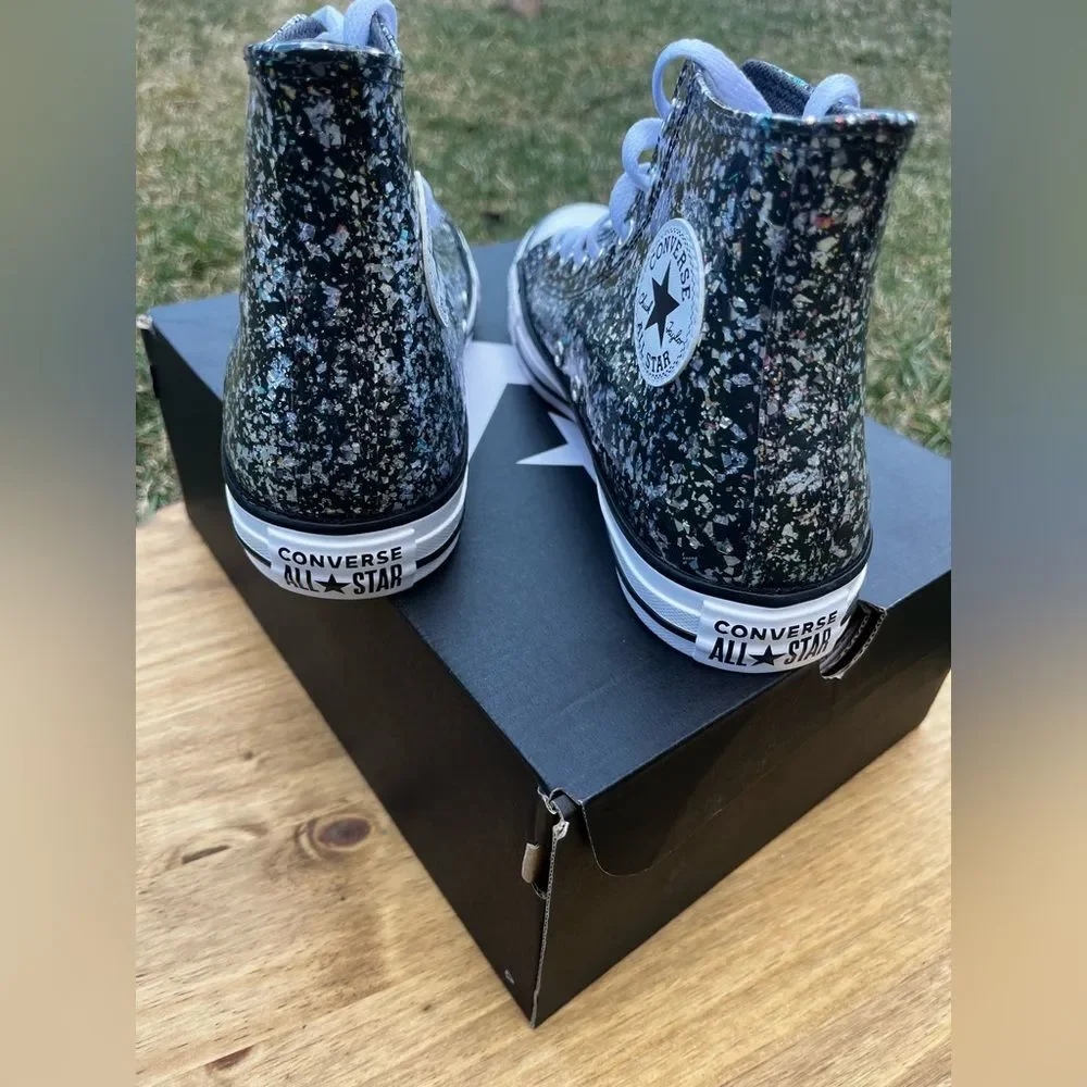 NEW Converse Youth SZ 6 Silver Sparkle Chuck Taylor High-Top Sneakers Shoes